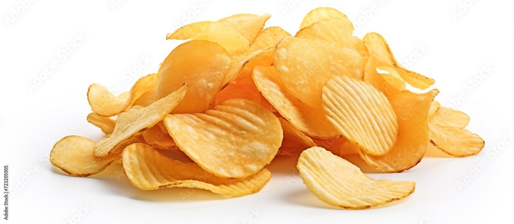 Potato chips close up on a white. Potato chips close up on a white.