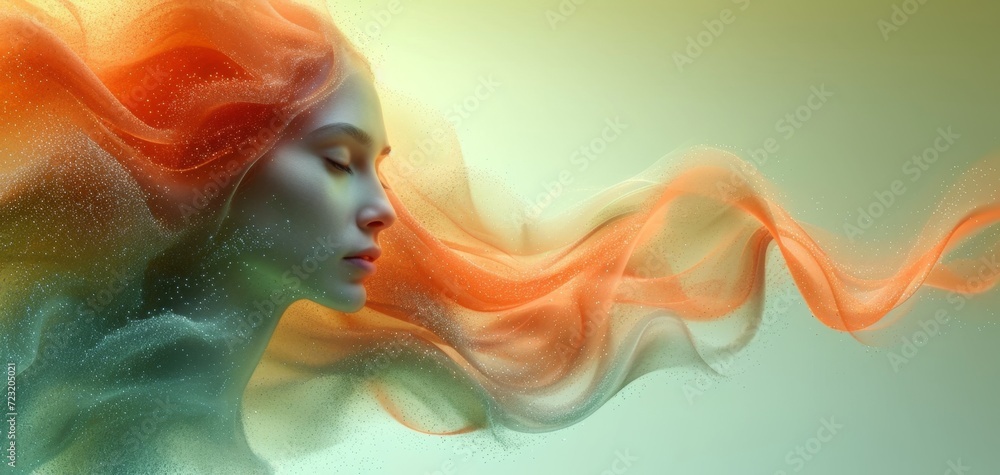 Abstract Female Silhouette with Flowing Hair Art.