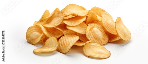 Potato chips close up on a white.
