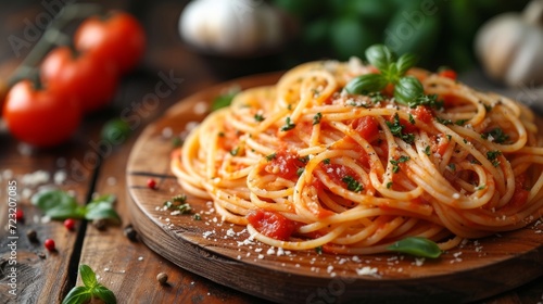 Spaghetti with tomato sauce well decorated food photo photo