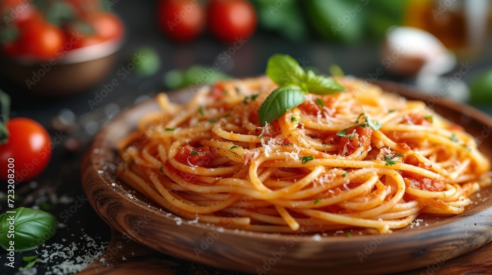 Spaghetti with tomato sauce well decorated food photo Spaghetti with tomato sauce well decorated food photo