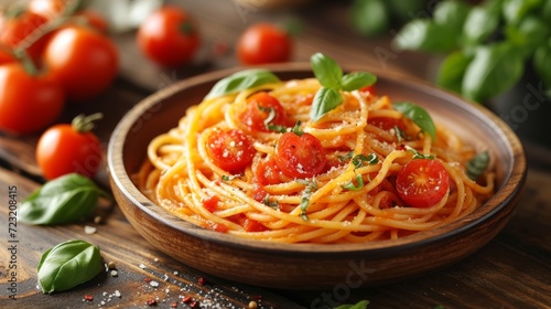 Spaghetti with tomato sauce well decorated food photo photo