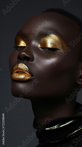 Woman With Gold Makeup and Black Dress