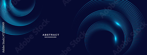  Blue abstract background with spiral circle lines, technology futuristic template. Vector illustration. 