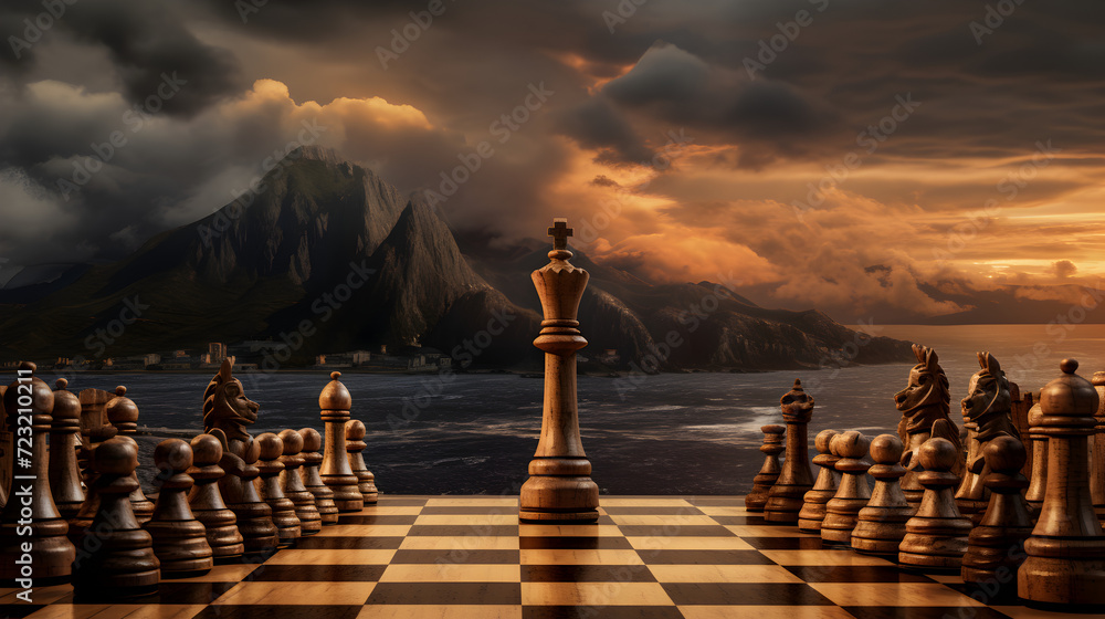 Chessboard background white black Pro Photo,,
A chess board with chess pieces on it
