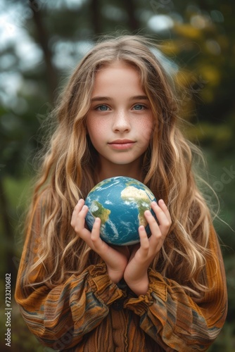 A child girl holding the pl...
