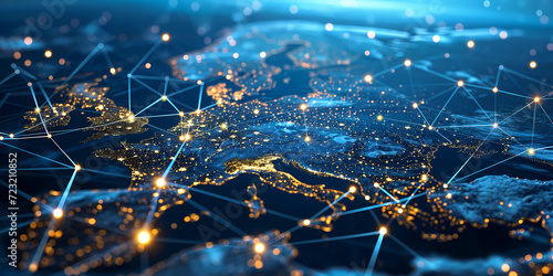 Abstract digital map of Western Europe, concept of European global network and connectivity, data transfer and cyber technology, information exchange and telecommunication