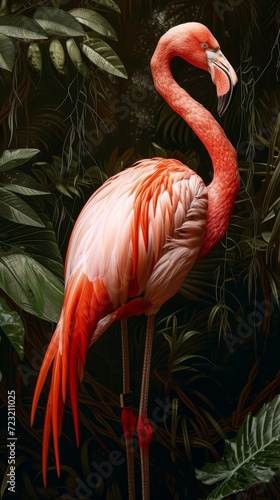 Pink Flamingo Standing Amongst Trees in Forest