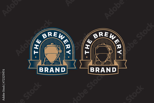 craft beer distillery machine factory logo design for bar and brewing company label, sign, symbol or brand identity