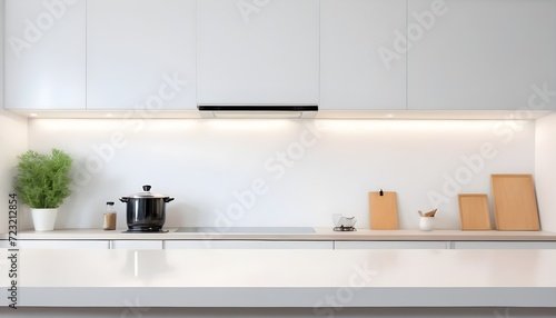 empty clean table in front of kitchen, modern interior design   © Gia