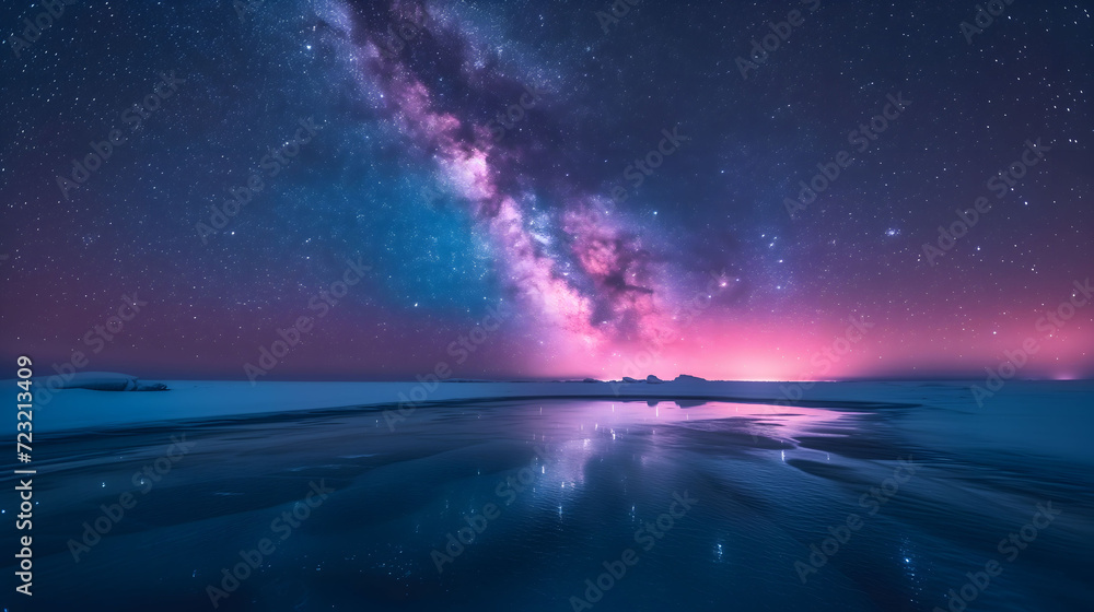 Majestic Milky Way over serene snowy landscape Majestic Milky Way over serene snowy landscape