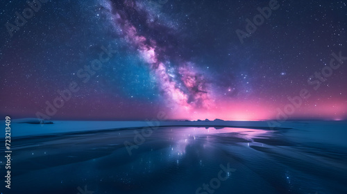 Majestic Milky Way over serene snowy landscape