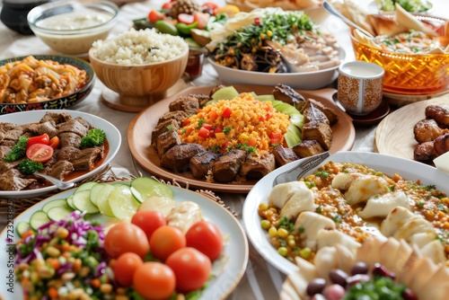 Ramadan Mubarak Iftar Suhoor feast celebration  Traditional Islamic Muslim religious holy month of fasting