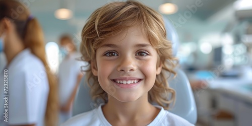 A smiling child sitting in ...
