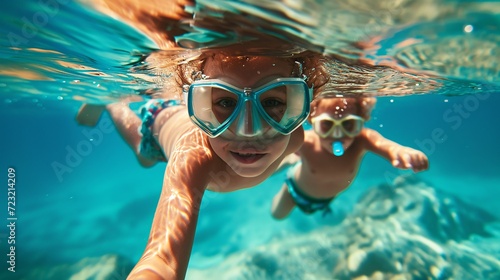 Kids submerging in a snorkel.