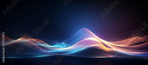 Sound waves with colored dots. Big data abstract visualization. Digital concept virtual landscape. Futuristic background.
