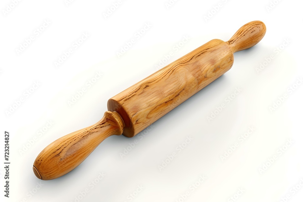 Classic wooden rolling pin on a white background. perfect for baking themes. high-quality image for designers. kitchen essential. simple and elegant. AI