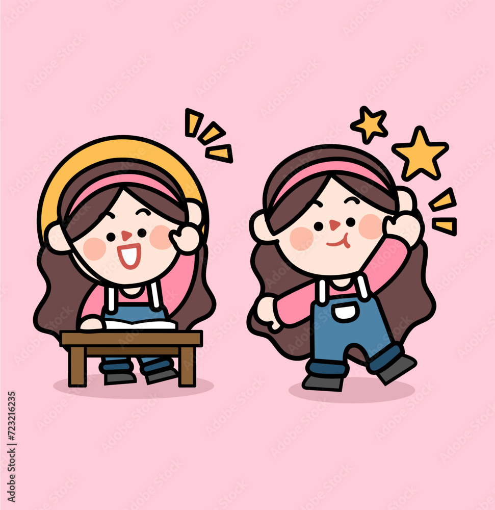 cute smart young girl studying in classroom doodle digital asset cute smart young girl studying in classroom doodle digital asset