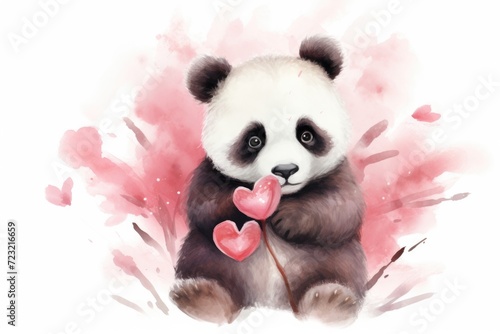 A cute panda bear holding a heart-shaped lollipop. Perfect for Valentine's Day or expressing love and affection