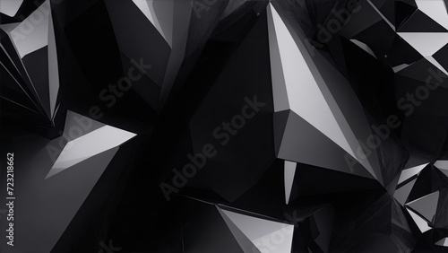 Abstract black crystal background, 3d render polygonal wallpaper