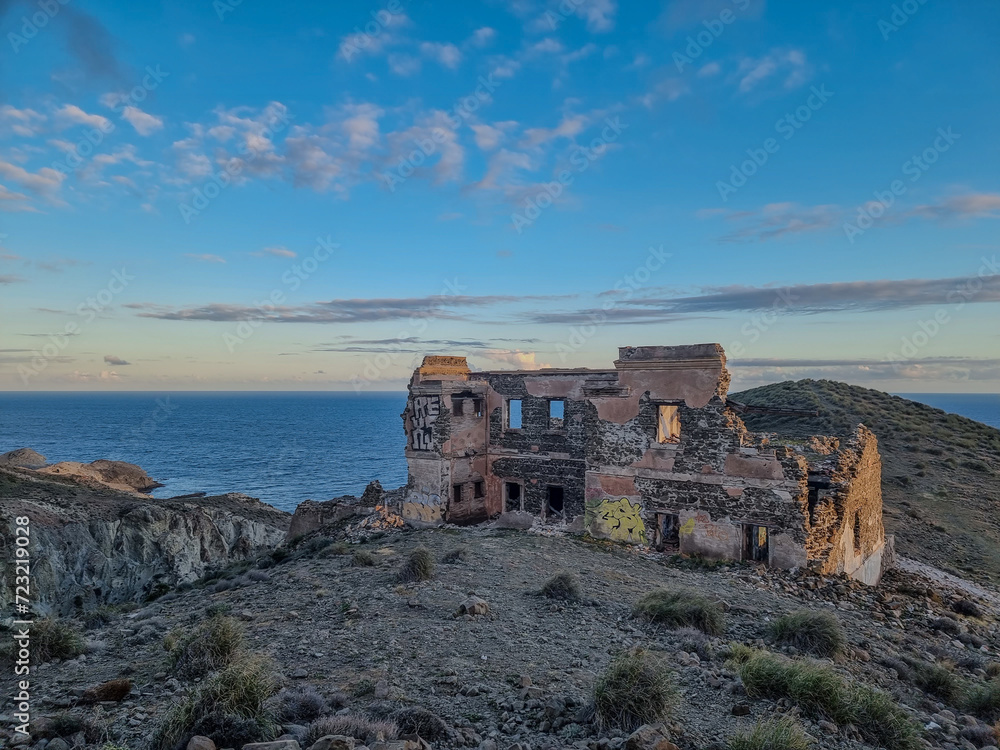 old barracks in ruins, only the strongest walls remain, coastal surveillance zone of Cabo de Gata