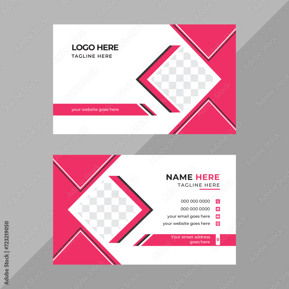 Double-sided creative business card template. Set of modern Pink, Black and White business card print templates. Clean professional business card design. Visiting card for business and personal use. 