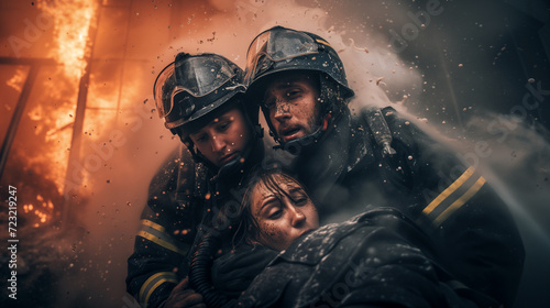 A close-up photograph of a fireman yelling, face contorted in fury and sorrow, against a backdrop of fierce flames consuming a structure. Highlighting the raw emotional impact and chaotic environment.