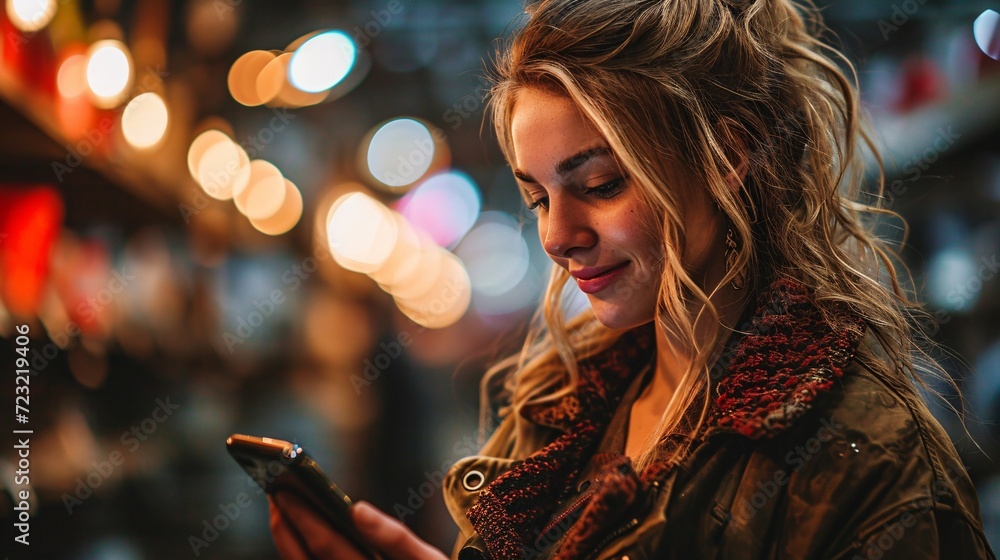 Female entrepreneur checking a text on her mobile phone while organizing product shipment in her warehouse for her e-store. Female entrepreneur checking a text on her mobile phone while organizing product shipment in her warehouse for her e-store.
