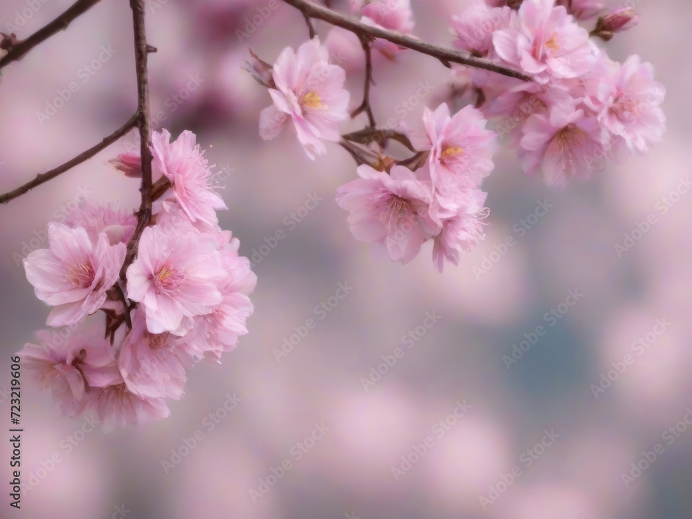 Pink blossom on soft background with copy space