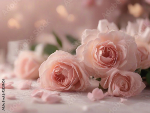 Pink roses on a soft background with copy space