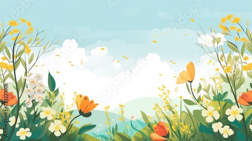 A beautiful field of colorful flowers with a clear blue sky in the background. Perfect for nature and outdoor-themed projects