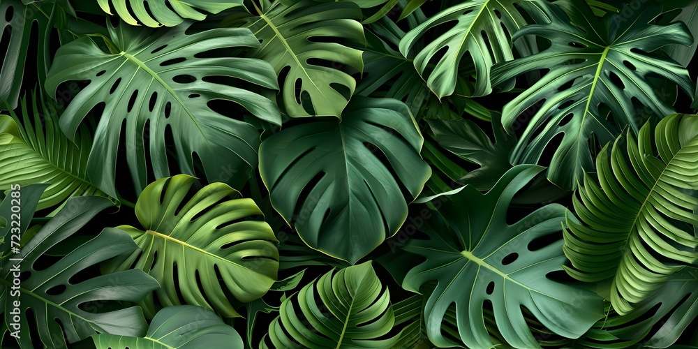 Lush tropical monstera leaves creating a vibrant green canopy. perfect for nature themes and botanical backgrounds. AI Lush tropical monstera leaves creating a vibrant green canopy. perfect for nature themes and botanical backgrounds. AI