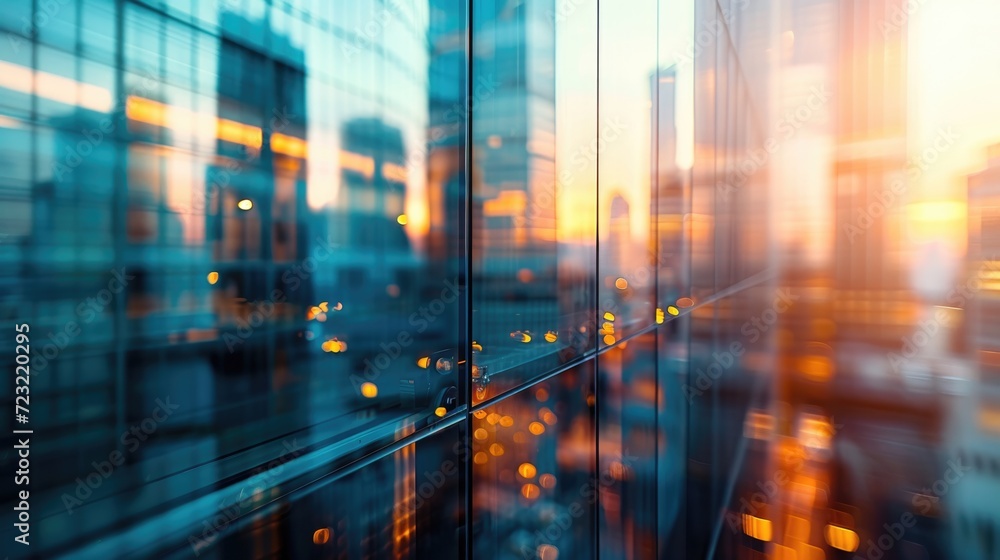 Business office building The building's glass façade reflects the cityscape and bokeh lights. Business office building The building's glass façade reflects the cityscape and bokeh lights.