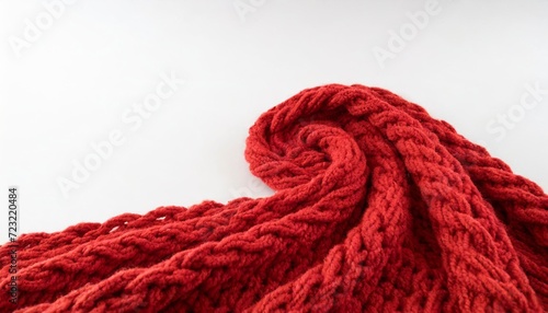wavy of red wool knitted yarn texture woolen fabric on white background