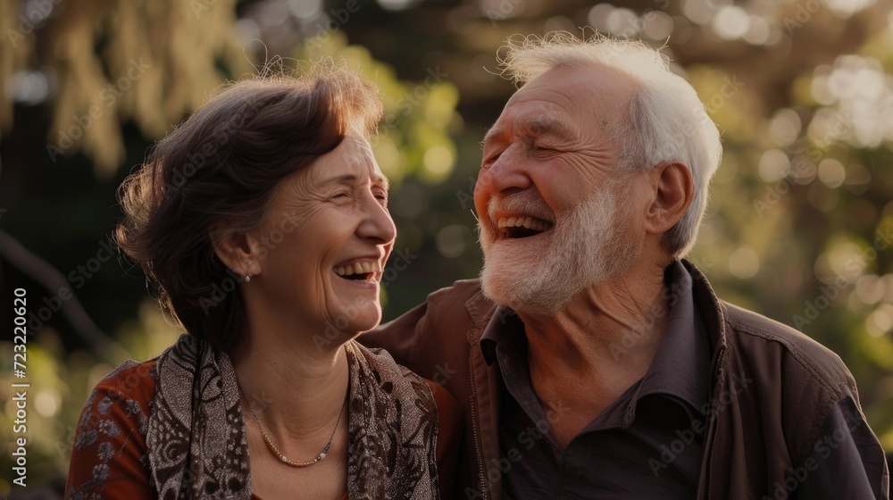 Happy senior couple laugh together in the park. Happy senior couple laugh together in the park.