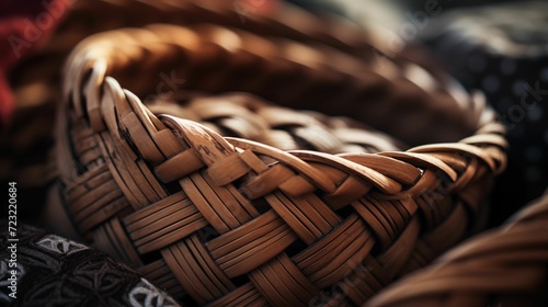 Close-up of a meticulously crafted woven basket.