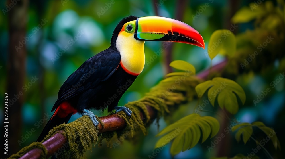 Obraz premium Exotic beauty of a toucan in its natural jungle habitat.
