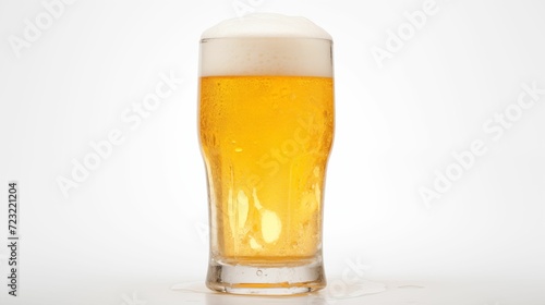 Glass of cold, fresh beer on a white background.