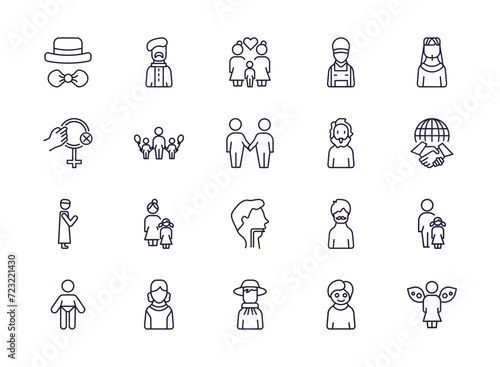Fototapeta Naklejka Na Ścianę i Meble -  editable outline icons set. thin line icons from people collection. linear icons such as elegant, lesbian couple, technician, father and daughter, argentina, grace