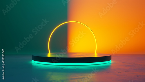 colorful led light on a circular surface against brig photo