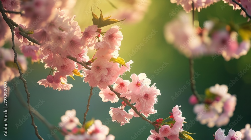 Sakura Branches Illuminated by Sunlight, a Dreamy Pink Cherry Blossom Canopy Sakura Branches Illuminated by Sunlight, a Dreamy Pink Cherry Blossom Canopy