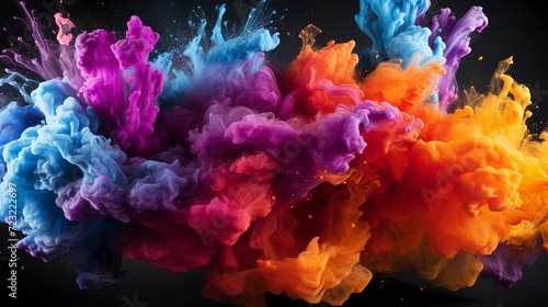 Abstract colorful smoke ink splatter background or Colorful watercolor powder explosion paint splashing texture