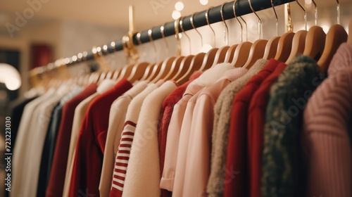 A row of clothes hanging on a rail. Versatile image suitable for fashion, laundry, or retail concepts