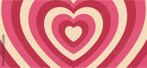 Vector background with tunnel hearts and grain texture in trendy retro 70s style. Vector illustration
