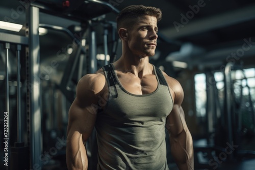 A man standing in a gym holding a barbell. Suitable for fitness and strength training concepts