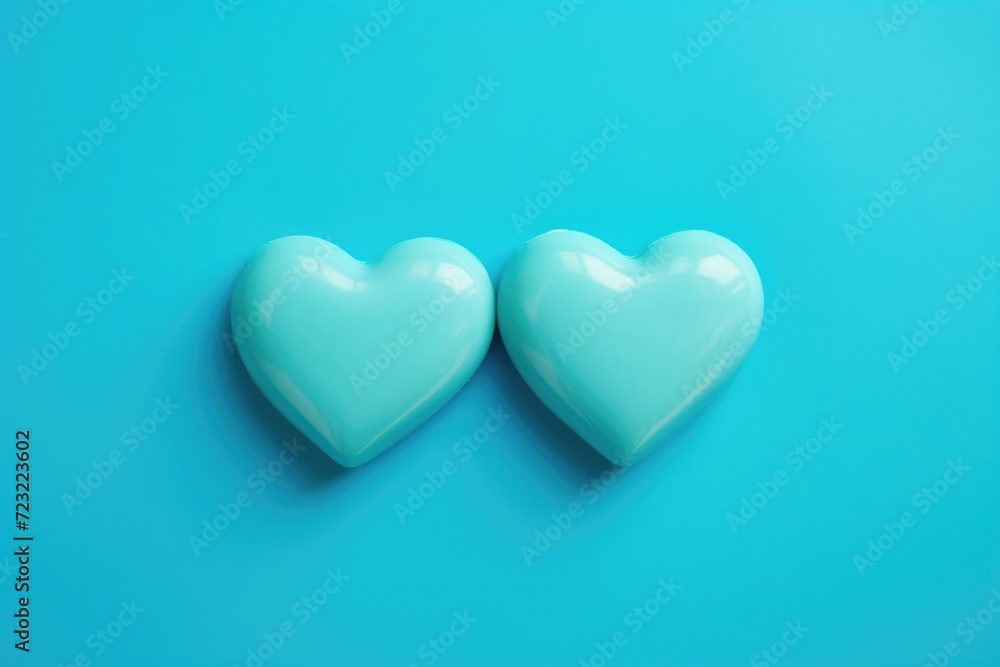 Two heart shaped candys on a blue background. Can be used for Valentine's Day or romantic-themed projects Two heart shaped candys on a blue background. Can be used for Valentine's Day or romantic-themed projects