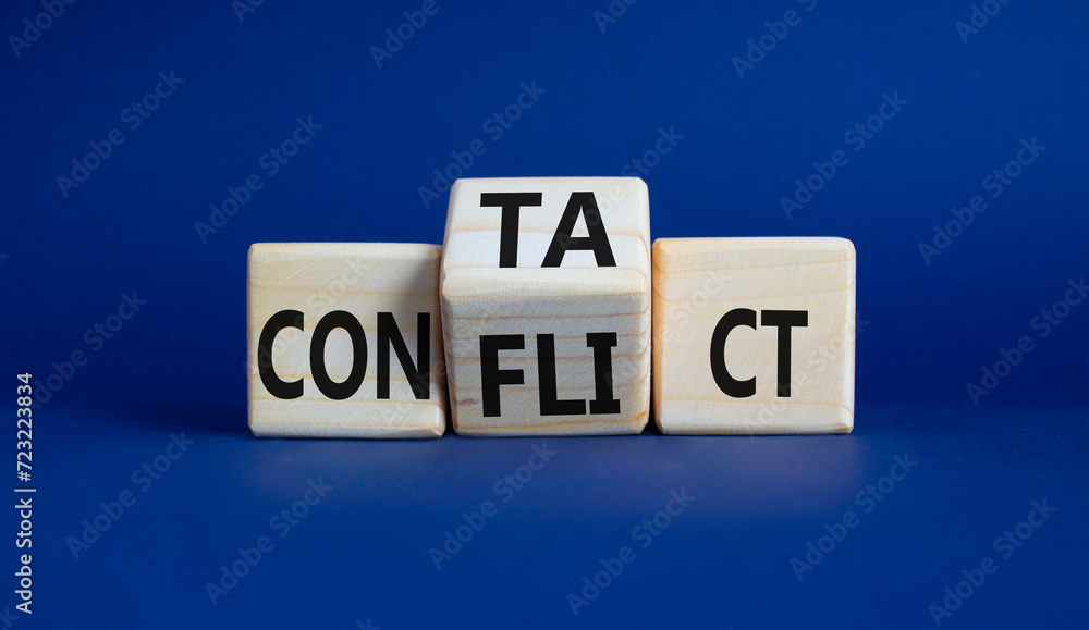 Contact and Conflict symbol. Wooden cubes with words Contact and Conflict. Beautiful deep blue background. Contact and Conflict and business concept. Copy space Contact and Conflict symbol. Wooden cubes with words Contact and Conflict. Beautiful deep blue background. Contact and Conflict and business concept. Copy space