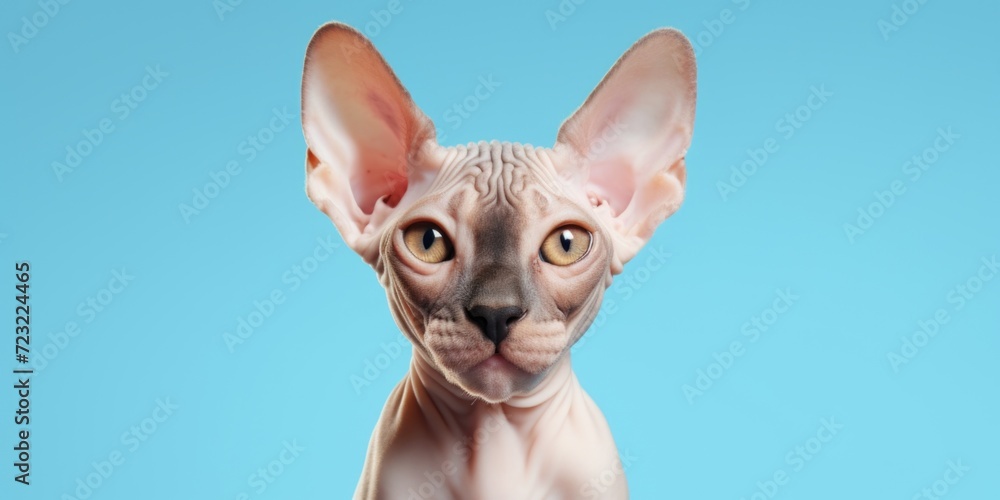 Close-up photo of a cat on a vibrant blue background. Perfect for pet lovers or animal-themed designs