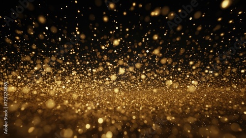 A black and gold background with an abundance of gold dust. This image can be used for various purposes  such as luxury branding  festive designs  or glamorous presentations