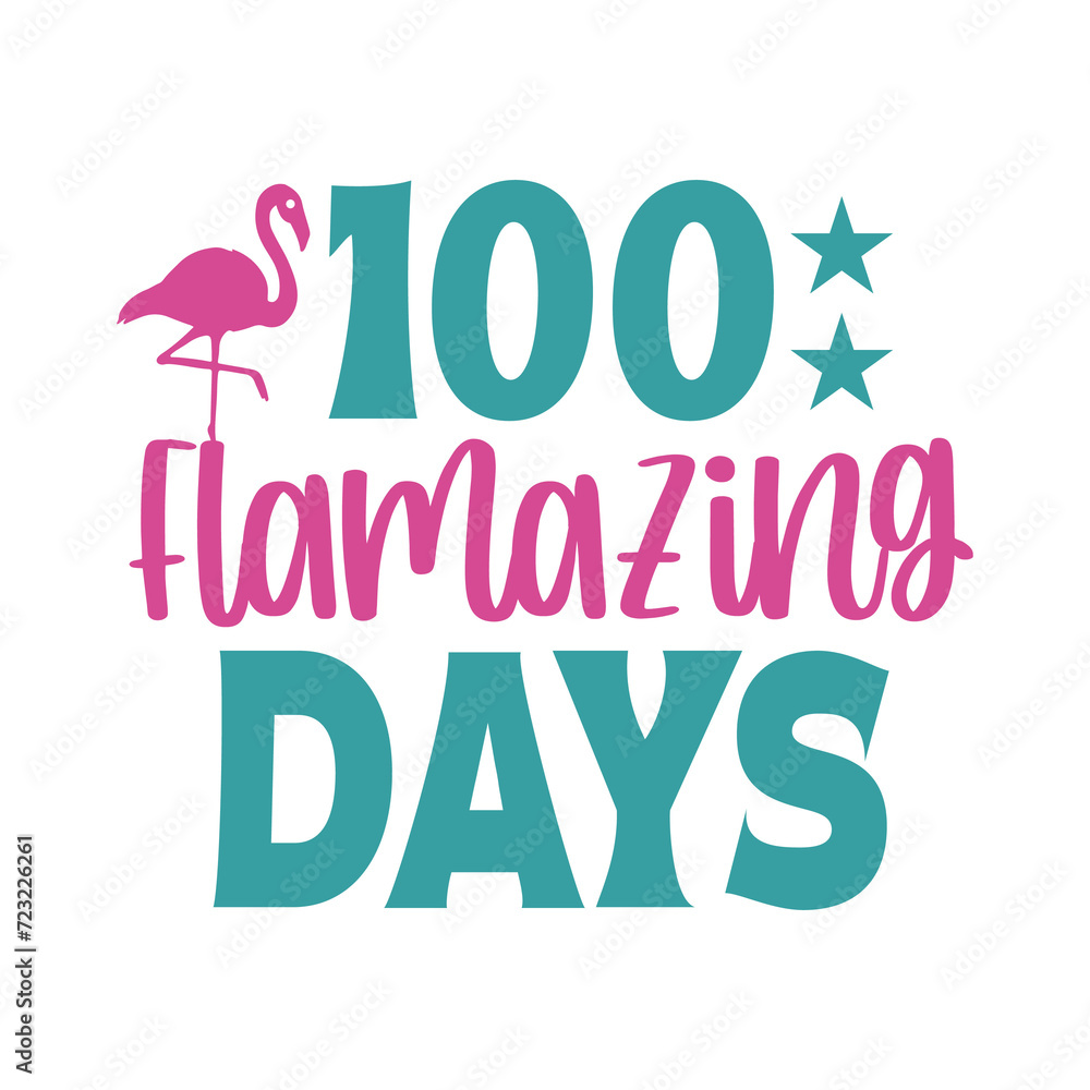 100 Days of School typography design on plain white transparent isolated background for card, shirt, hoodie, sweatshirt, apparel, tag, mug, icon, poster or badge